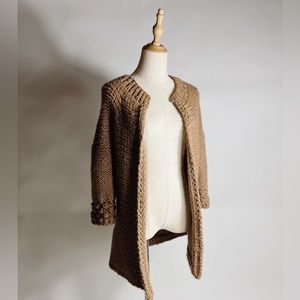 HANDKNIT Super Soft Open Front 3/4 Sleeve Light Brown Cardigan Medium